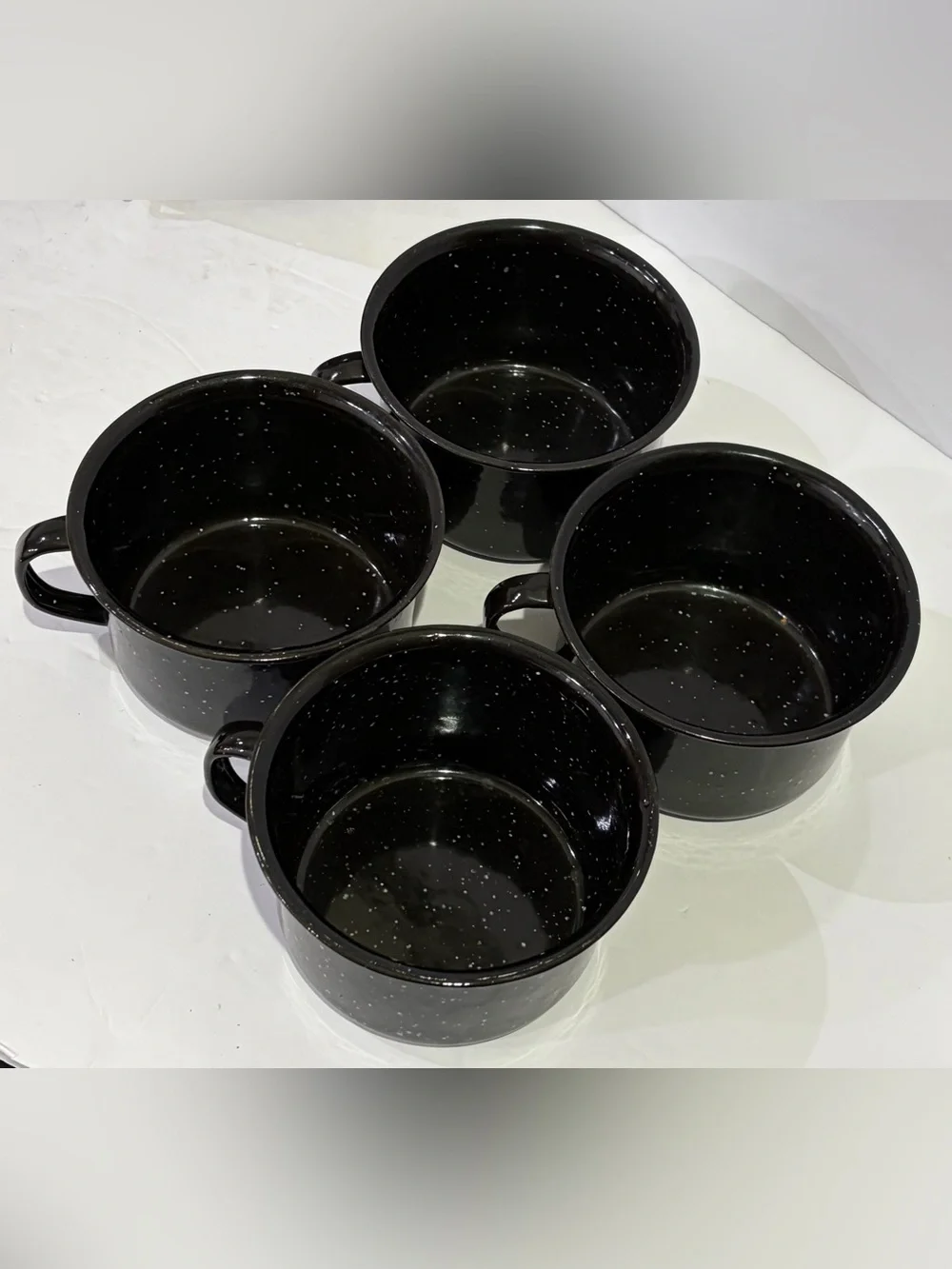 12 PC Black Speckled Enamel Camping Dinnerware